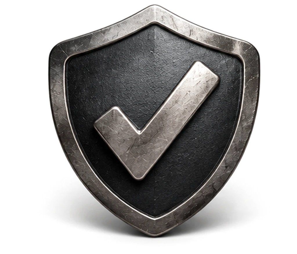 A steel shield with a check mark
