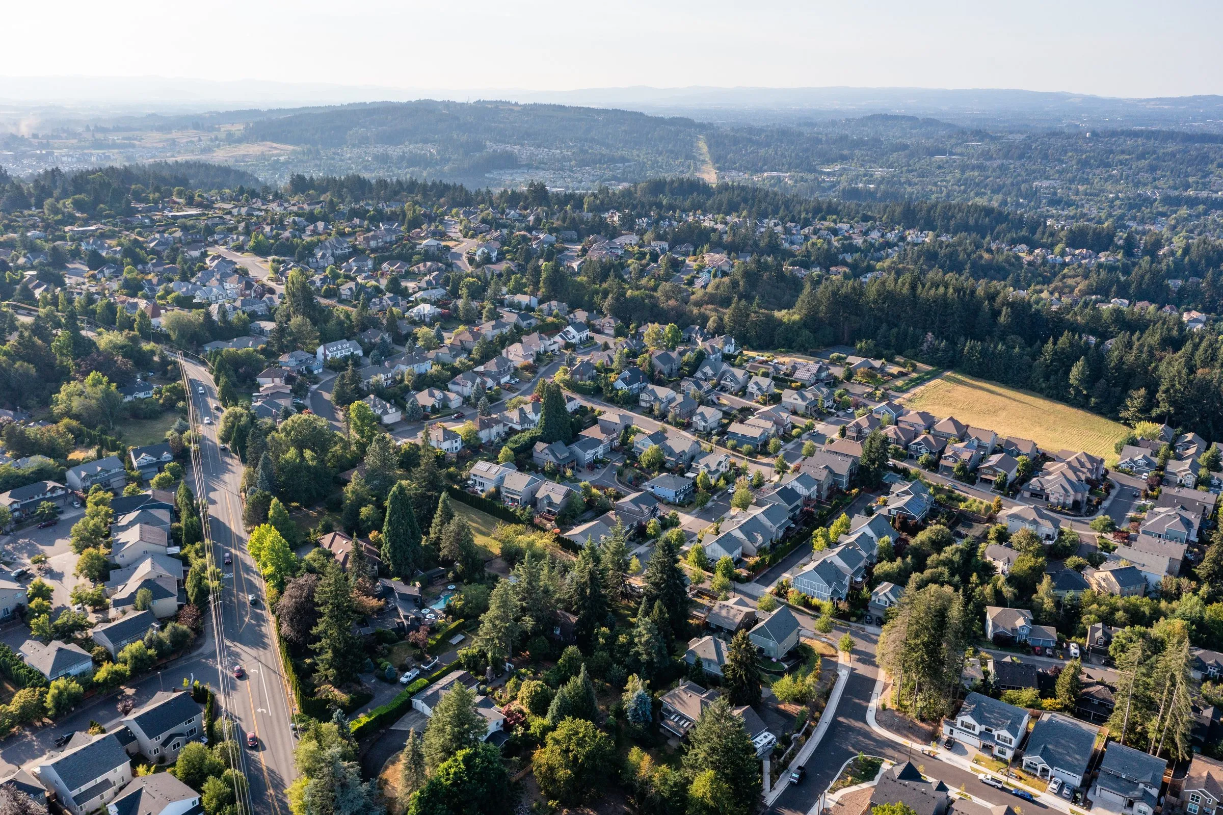 An aerial view of the neighborhoods of Tigard, Oregon